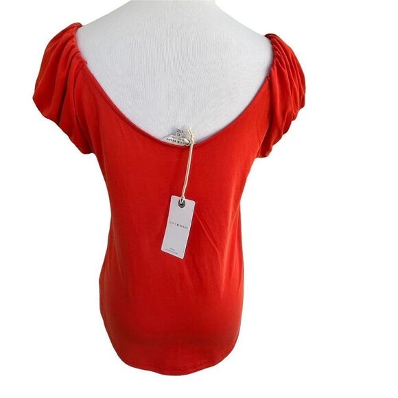 Lucky Brand Deep Rust Orange Loose Fit Ruched Cap Sleeve Rayon Top XS NWT - Picture 3 of 7